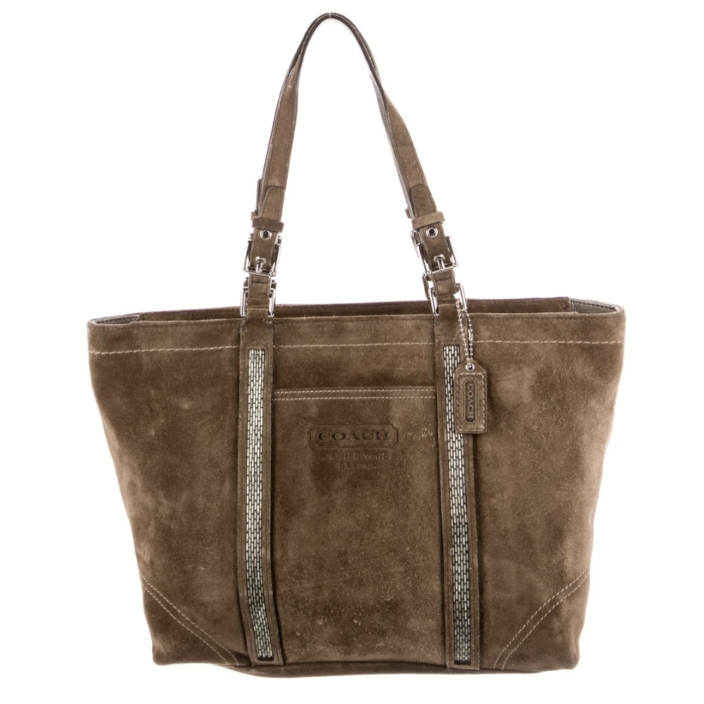 Coach 1941 Brown Suede Beaded Tote Bag